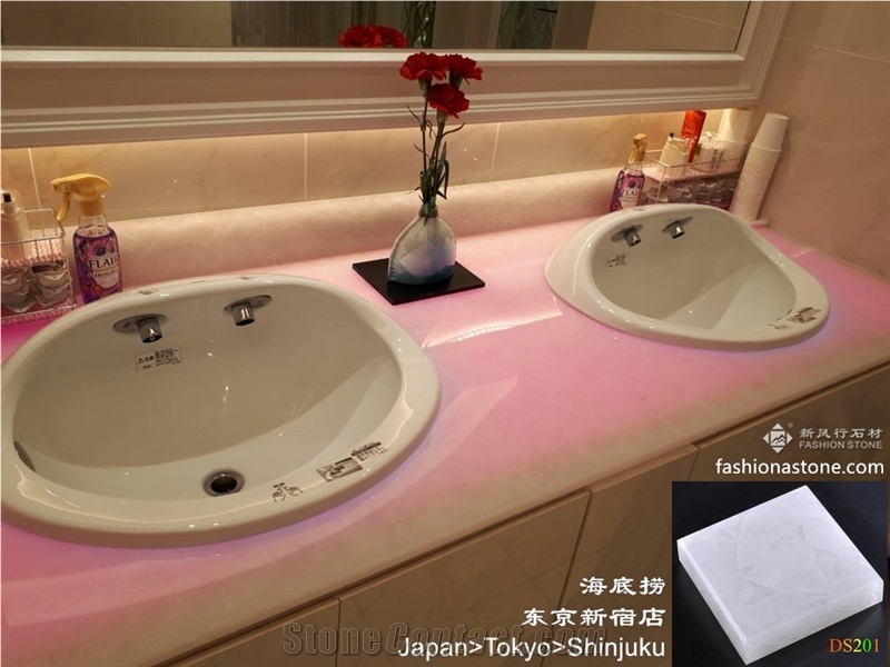 Semi-Transparent Laminated Jade Glass Countertops