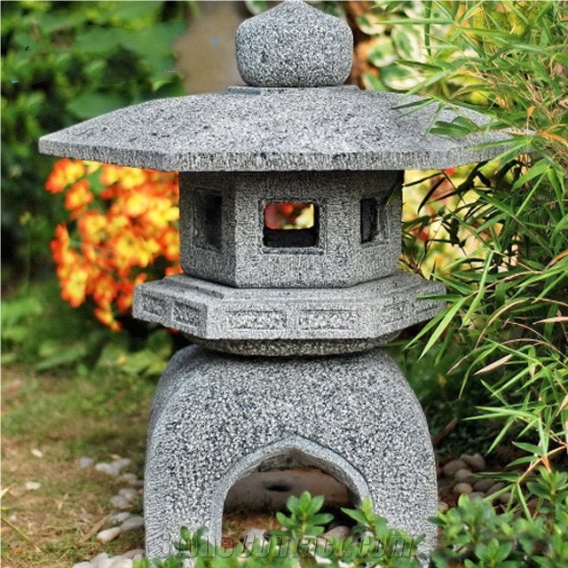 Oriental Outdoor Japanese Carved Stone Lantern
