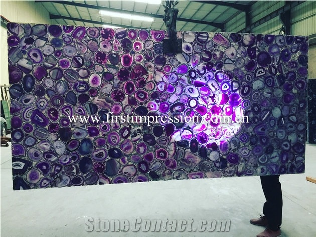 Backlight Purple Agate Semiprecious Stone Slabs/Gem Stone Tiels