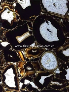 Black Gemstone Blue Agate Semiprecious Stone Slab