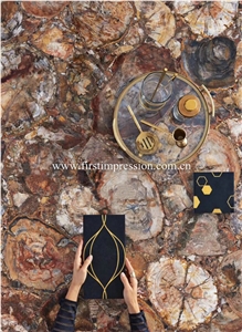 Brown Woodstone Slabs/Gemstone Slabs&Tiles