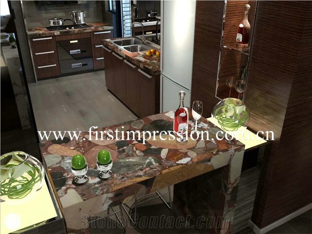 New Polished Colorful Pearls/Red Granite Slab
