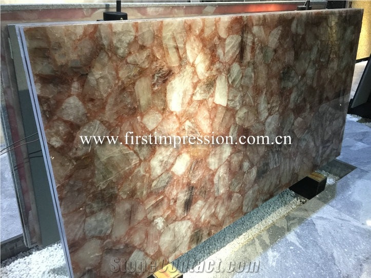 Pink Crystal Semiprecious Stone Slabs/Natural Gemstone
