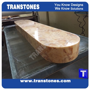 Curved Faux Beige Onyx Reception Desk
