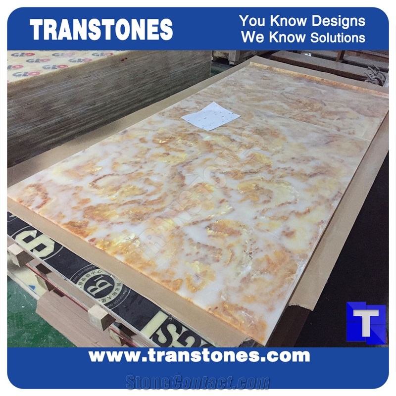 Honed Yellow Golden Shell Rose Artificial Onyx Slabs