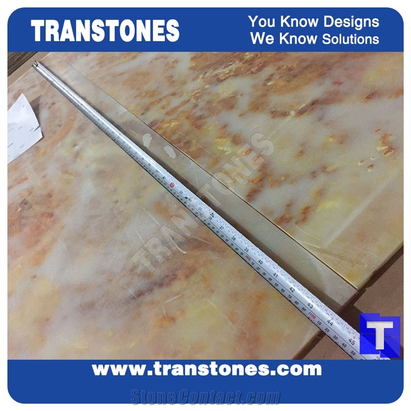 Honed Yellow Golden Shell Rose Artificial Onyx Slabs