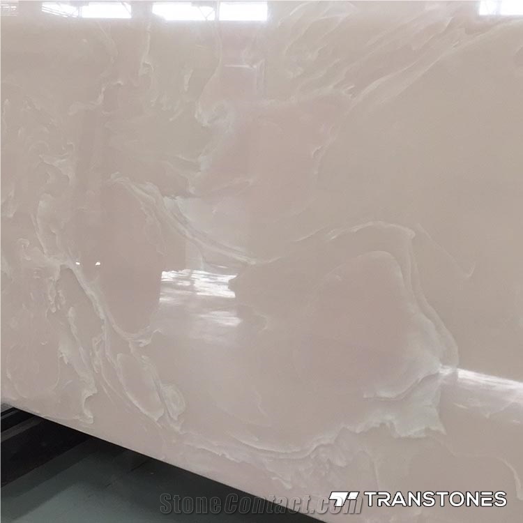 Pink Polished Translucent Resign Faux Alabaster Slabs