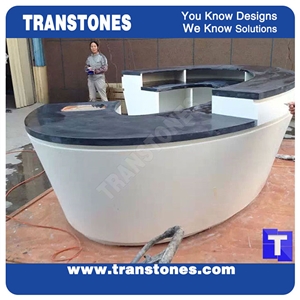 Pure White Artificial Marble Curved Reception Desk