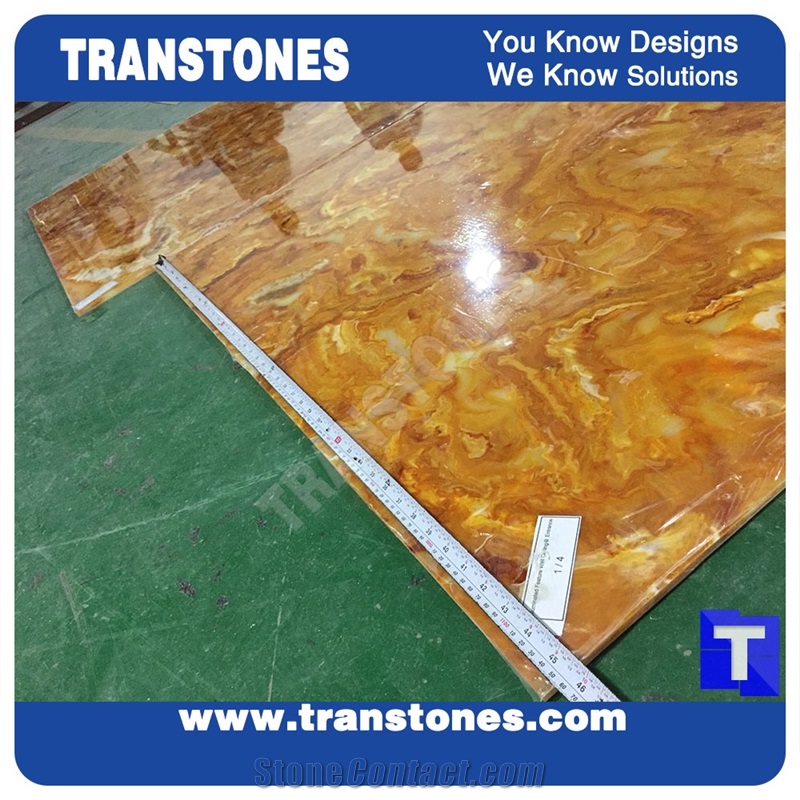 Solid Surface Yellow Spray Wave Faux Onyx Slab