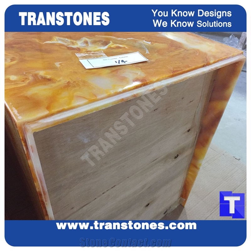 Solid Surface Yellow Spray Wave Faux Onyx Slab