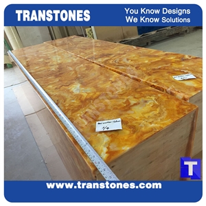 Solid Surface Yellow Spray Wave Faux Onyx Slab