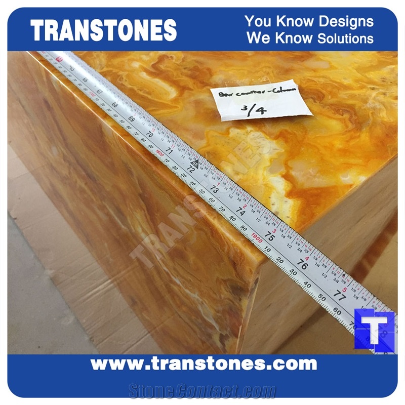 Solid Surface Yellow Spray Wave Faux Onyx Slab