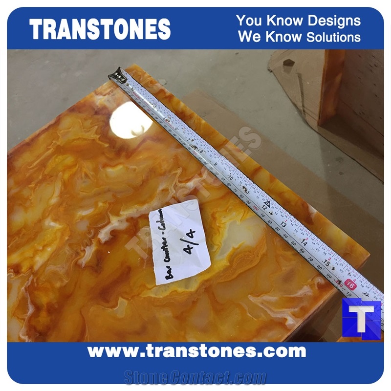 Solid Surface Yellow Spray Wave Faux Onyx Slab