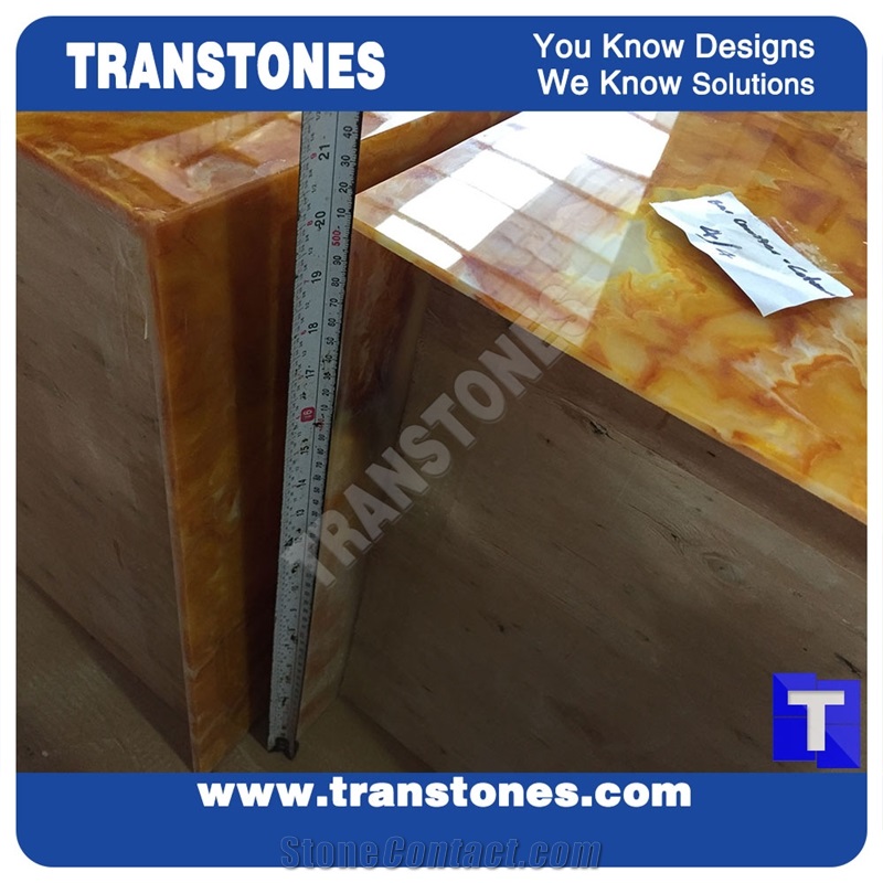 Solid Surface Yellow Spray Wave Faux Onyx Slab