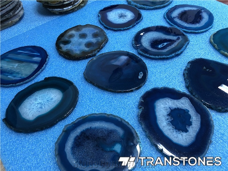 Translucent Blue Agate Sheet Reception Top Decors