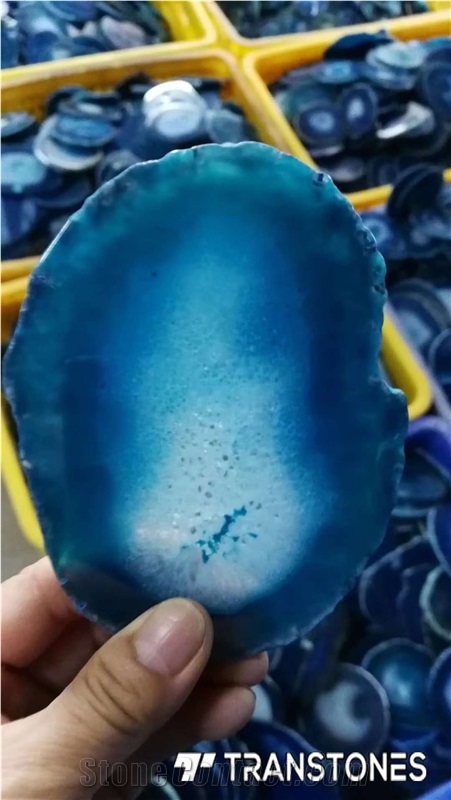 Translucent Blue Agate Sheet Reception Top Decors