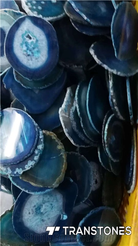 Translucent Blue Agate Sheet Reception Top Decors