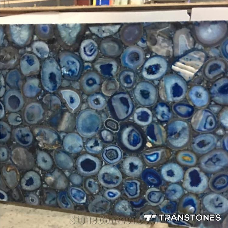 Translucent Blue Agate Sheet Reception Top Decors