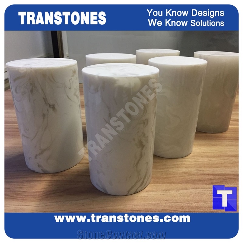 White Faux Translucent Marble Round Pillar