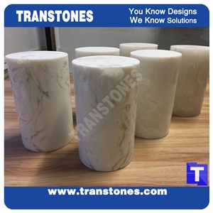 White Faux Translucent Marble Round Pillar