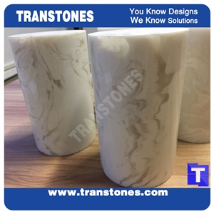 White Faux Translucent Marble Round Pillar