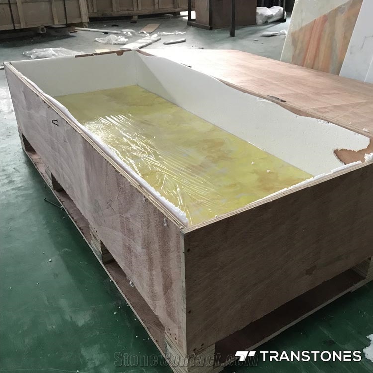 Yellow Backlit Resin Panel Lighting Column Design
