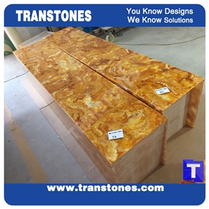 Yellow Spray Wave Faux Onyx Curved Reception Desk