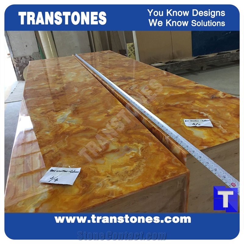 Yellow Spray Wave Faux Onyx Furniture Tabletops