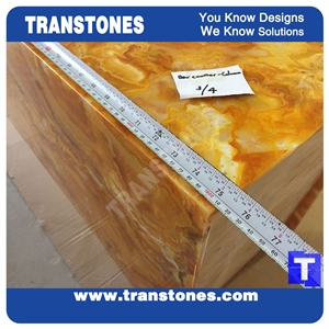Yellow Spray Wave Faux Onyx Reception Desk