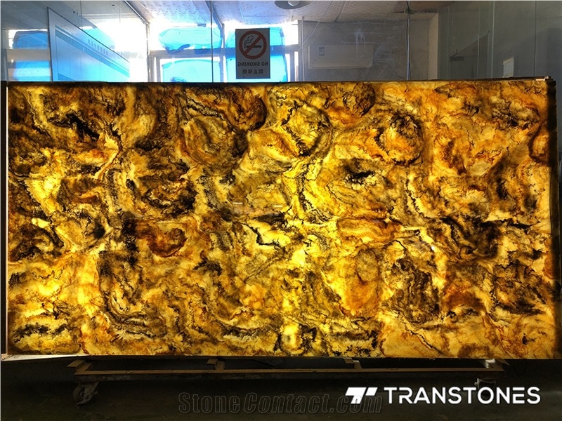 Yellow Translucent Black Vein Faux Alabaster Stone