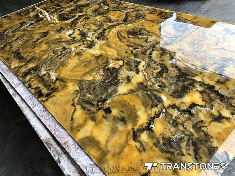 Yellow Translucent Black Vein Faux Alabaster Stone