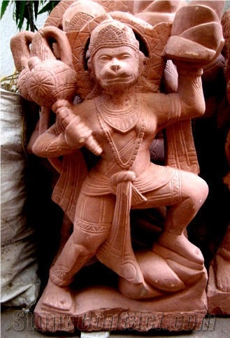 Red Stone Hanuman Ji Statue