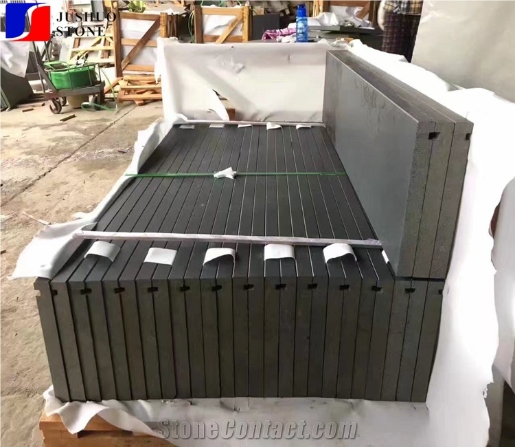 Basalt, Hainan Black,Honed Dark Cast Stone Stairs