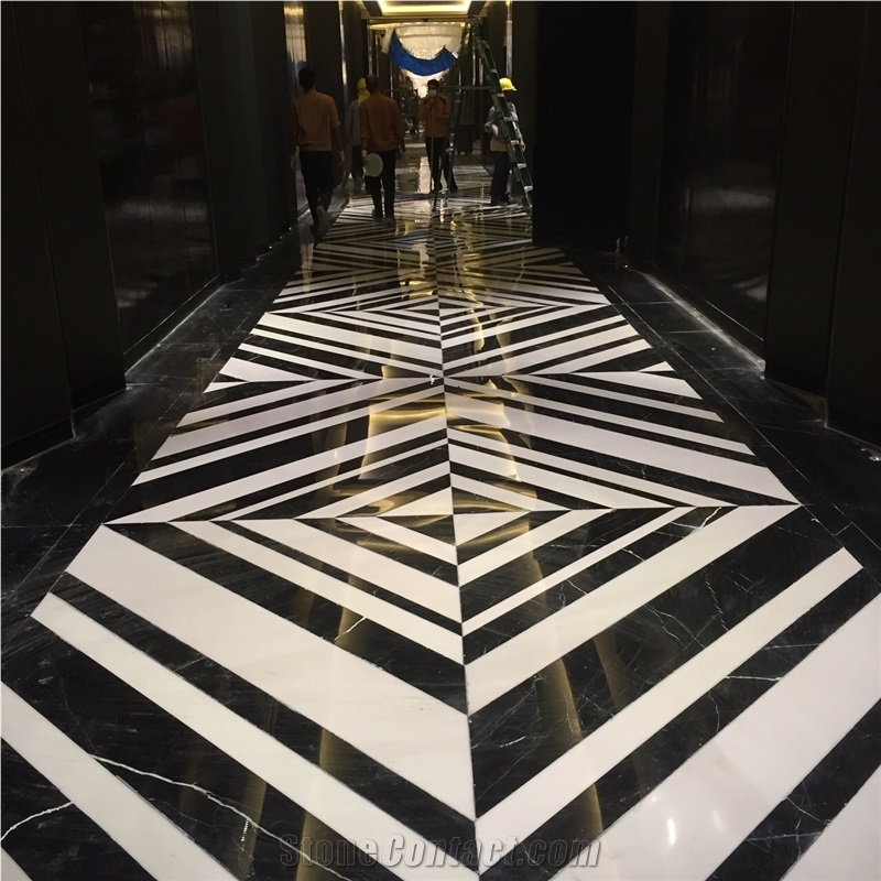 Black and White Marble Water Jet Pattern