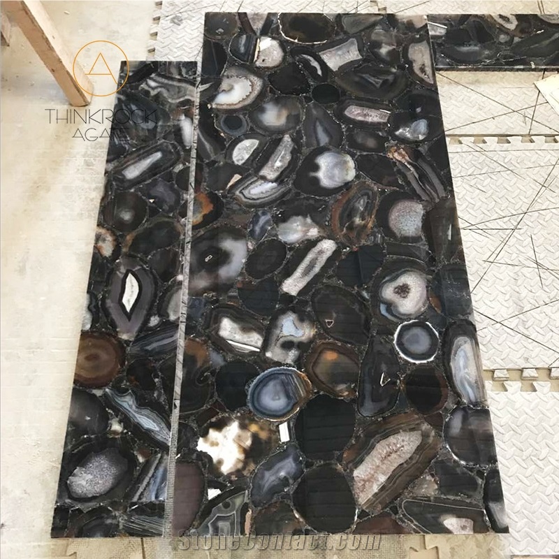 Brazil Black Agate Slabs for Bath Design, Modern Bathroom Design