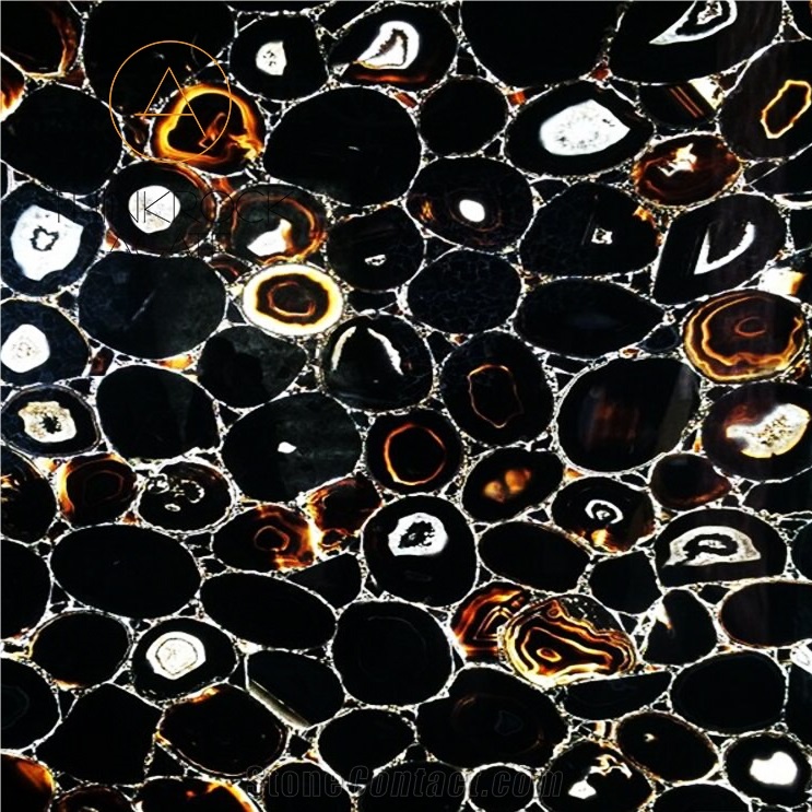 Brazil Black Agate Slabs for Bath Design, Modern Bathroom Design