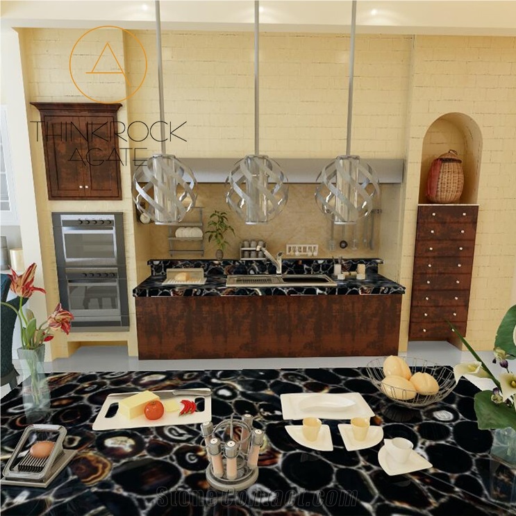 Brazil Black Agate Slabs for Bath Design, Modern Bathroom Design