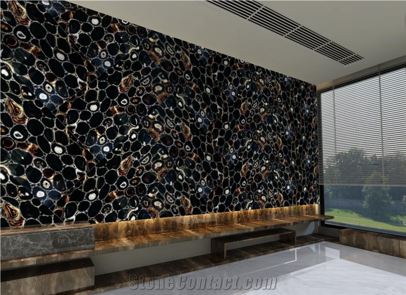 Brazil Black Agate Slabs for Bath Design, Modern Bathroom Design