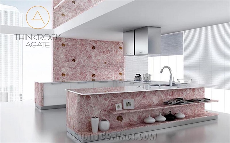 Brazil Rose Quartz Semiprecious Stone Slabs for Wall Applications