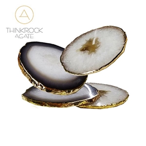 Gold Edge Grey Agate Coasters,Gemstone Cup Mat