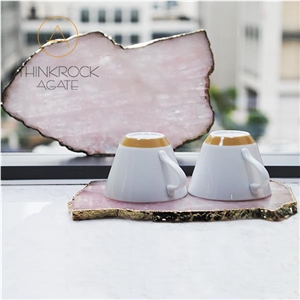 Semiprecious Stone Tile Pink Crystal Trays for Cup