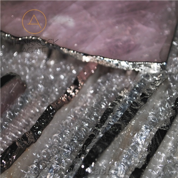 Semiprecious Stone Tile Pink Crystal Trays for Cup