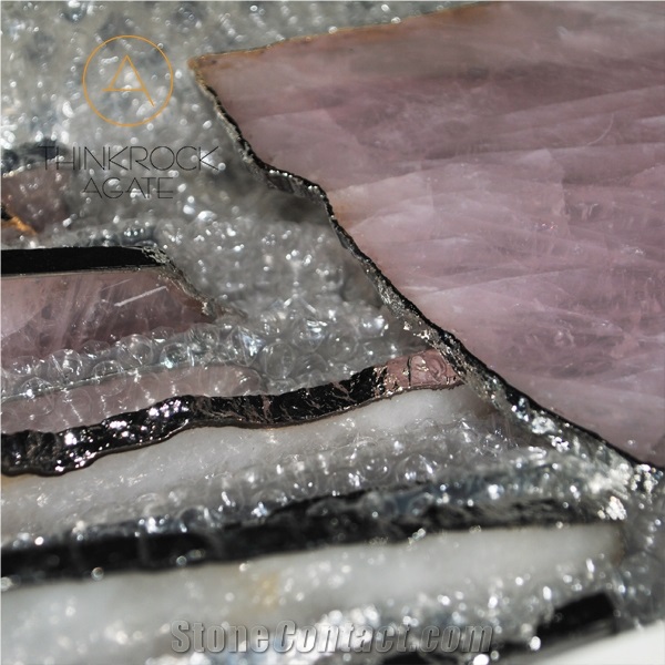 Semiprecious Stone Tile Pink Crystal Trays for Cup