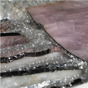 Semiprecious Stone Tile Pink Crystal Trays for Cup