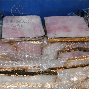 Semiprecious Stone Tile Pink Crystal Trays for Cup