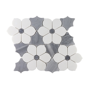 Bardiglio Thassos White Marble Sunflower Mosaic