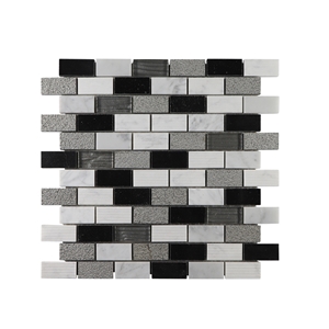 Carrara++Glass+Basalt Mixed Finish Brick Msoaic