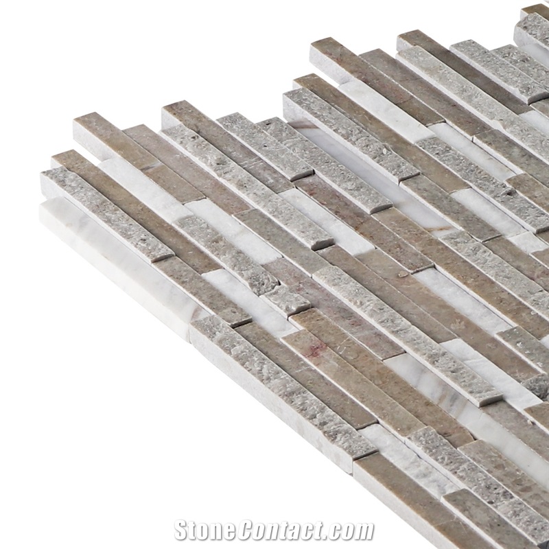 Cinderella Grey+Volakas Mixed Finish Linear Mosaic