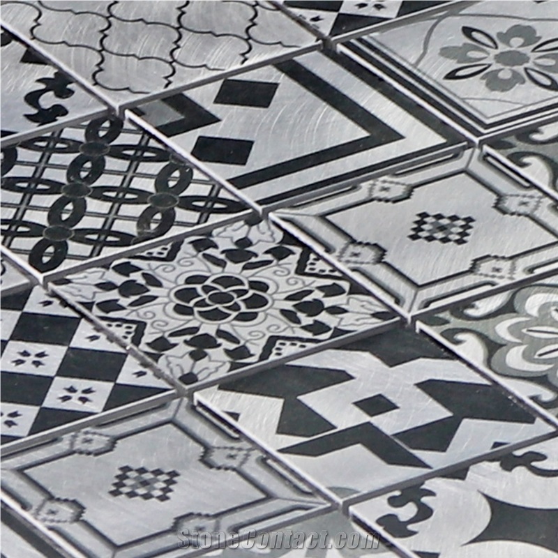 Inkjet Mosaic Grey Flower Pattern Tile