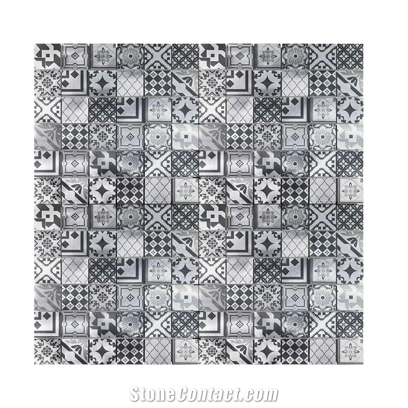 Inkjet Mosaic Grey Flower Pattern Tile